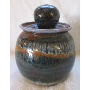 Unique Pottery Jar With Lid Decorative Storage Jar Handmade 6" X 8.5"